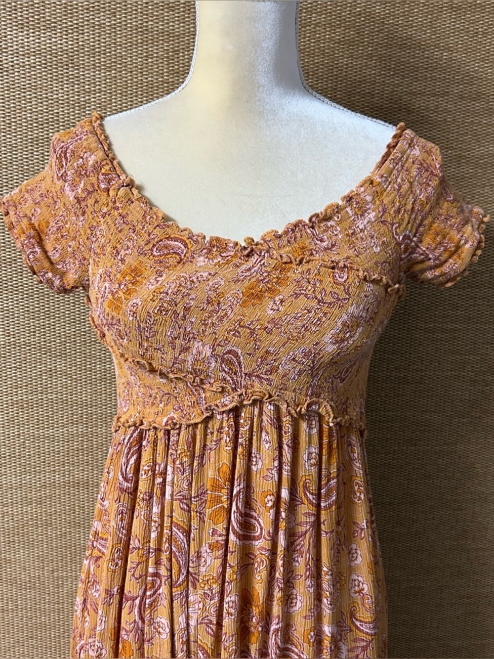 Patrons of Peace Topanga Maxi Paisley Floral Print Dress Womens L Off Shoulder